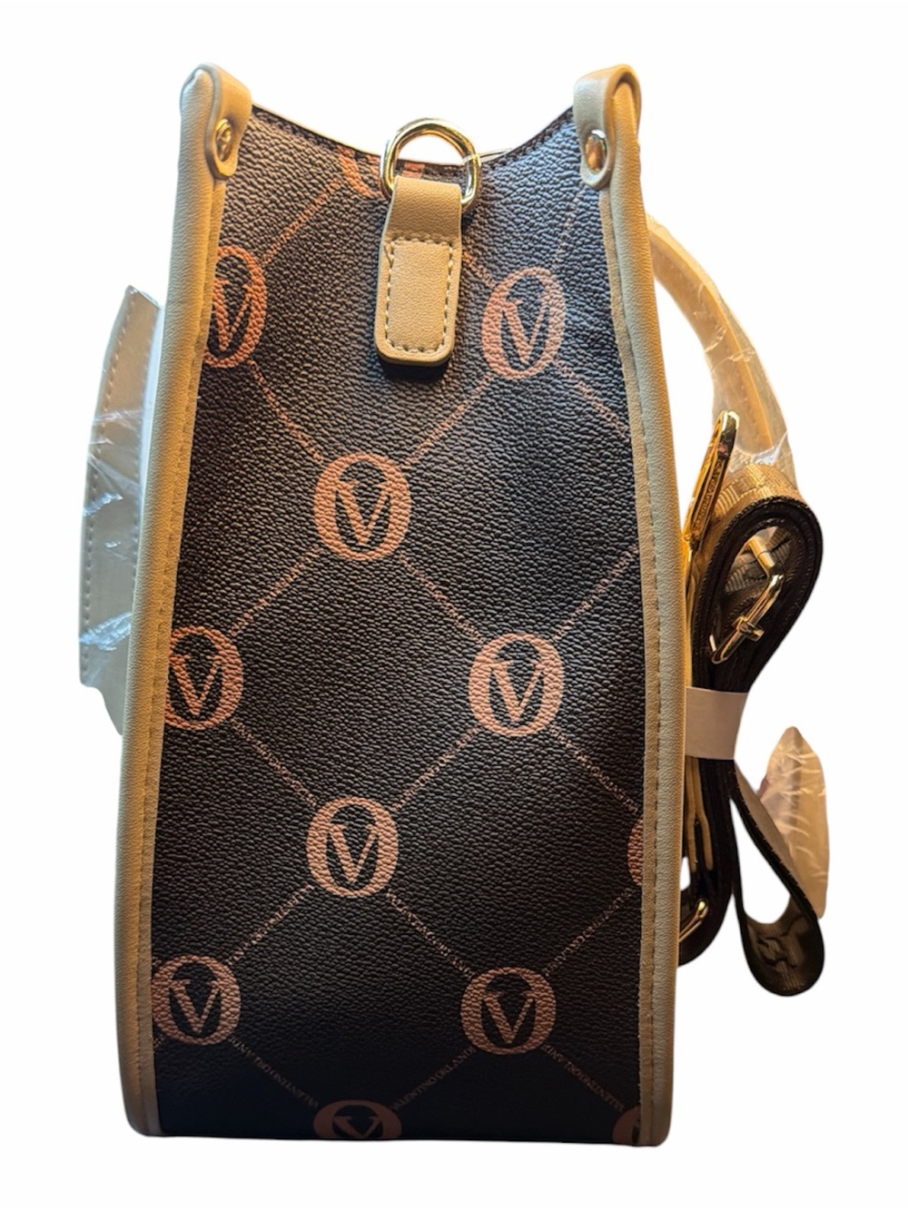 Valentino Orlandi Brown Tote with Beige Trim and Logo Print NWT MSRP $149 - Picture 3 of 8